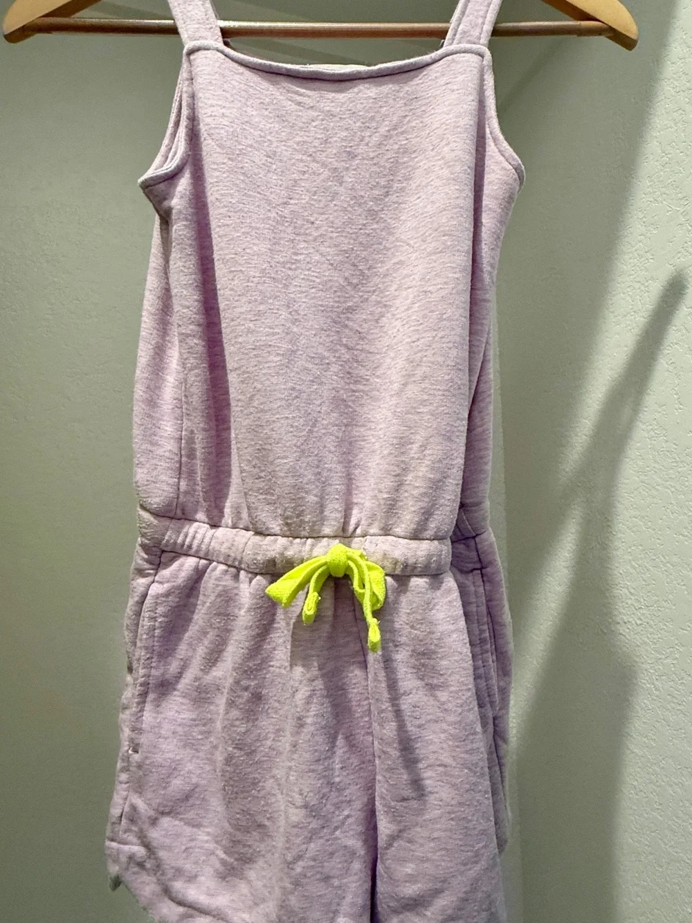 Girls Lavender One-Piece Romper with Neon Drawstring